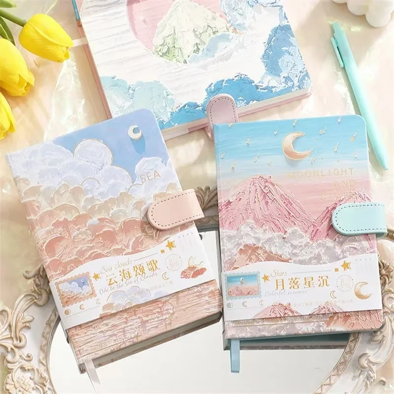 Student Diary Notebook Girl Presents Journal Notepad Gift Box Color Illustration Page PU Leather Cover School Study Supplies