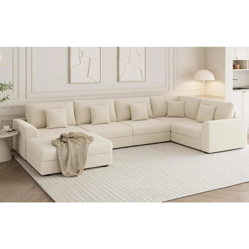 

146" Modular Sectional Sofa, Oversized U Shaped, Convertible Sleeper Sofa, Deep Seat Comfy Cloud Couch with Ottoman and 5 Pillow
