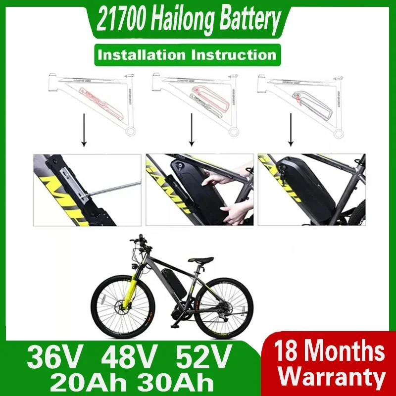 

Hailong 36V 48V 52V Electric Bike Battery 20Ah 30Ah 40Ah 18Ah Compatible with Bafang BBS02 BBS03 BBSHD Motor Ebike Batte