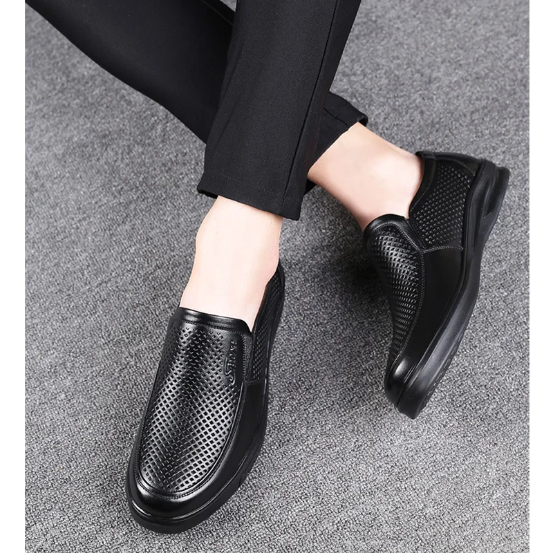 Genuine Leather Shoes Men Summer Footwear Cow Leather Mens Casual Shoes Brand Male Business Shoes Black Big Size 45 A4386