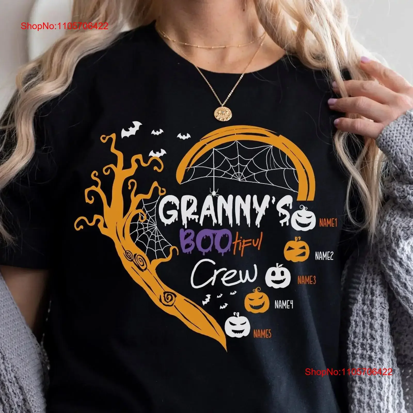 Granny Bootiful Crew Grandma Halloween T Shirt Personalized With Grandkids Names Spooky vintage Washed Soft streetwear Casual