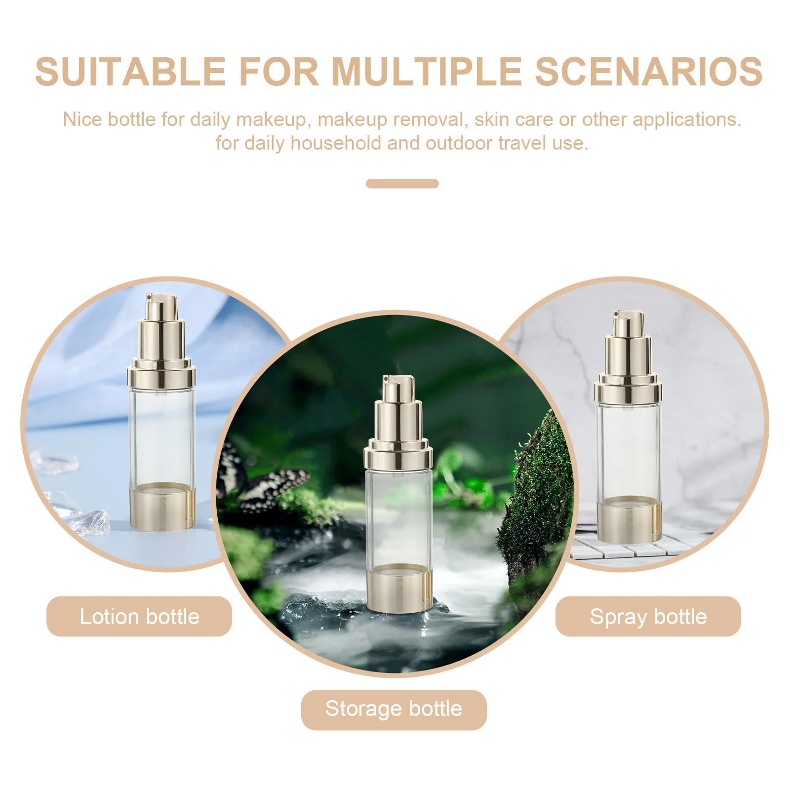 6 szt. Puste butelki wielokrotnego użytku, szczelne, przenośne dozowniki podróżne z pompką do makijażu, pielęgnacji skóry, tonika i balsamu.