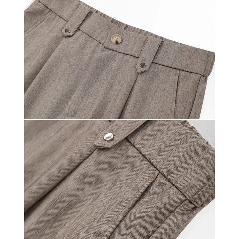 Men's Elastic Waist Straight-Leg Striped Trousers Slimming Herringbone Texture Dress Pants with Natural Drape Wrinkle Resistance