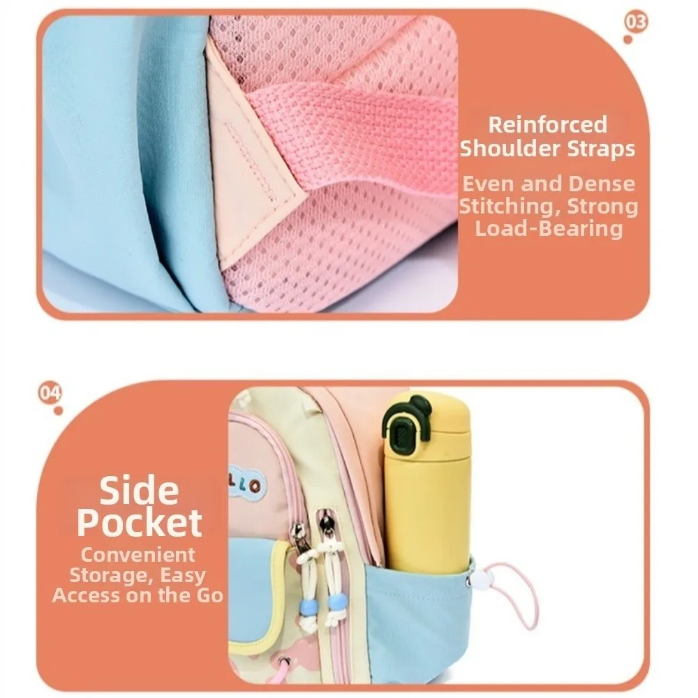 Large Capacity Dopamine Backpack Adjustable Waterproof Cute Color Block Backpack Spine-Protecting Breathable