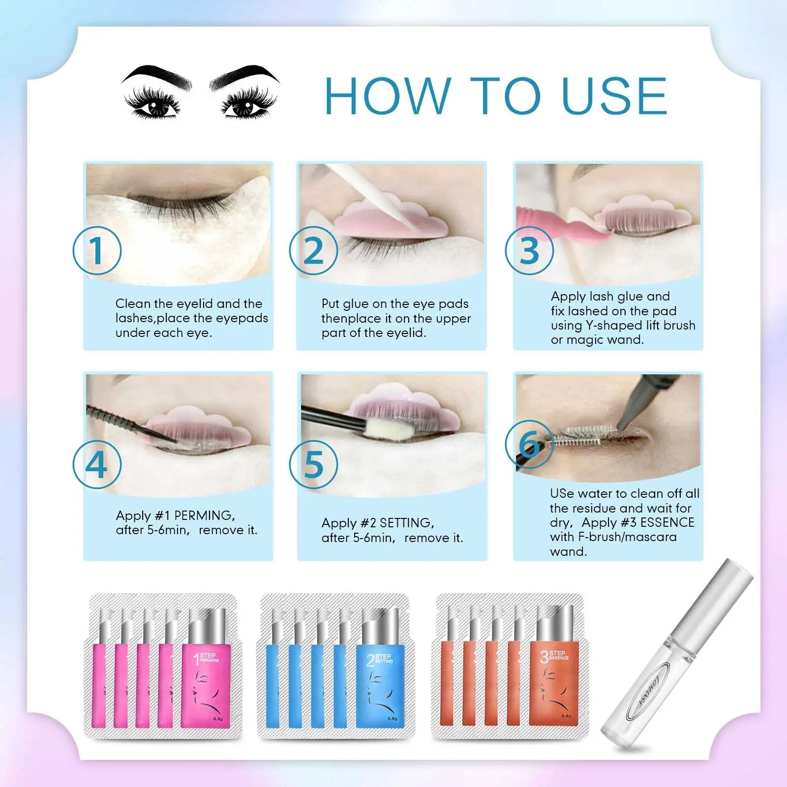 PERMANIA Korea 10 Teile/los 5-8 Minuten Lash Lift Wimpern Dauerwelle Kit Beutel Nummer # 1 # 2 # 3-Setting Lotion Curling Perma Makeup Tool