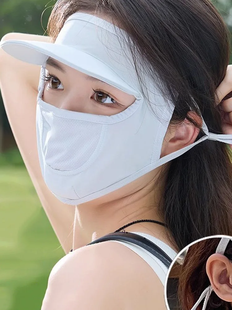 One-Piece Anti-Ultraviolet Mask Outdoor Facekini Women Sunscreen Mask Hat Summer UPF50+ Dust Shade Solid Color