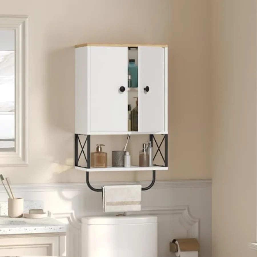 

Настенный шкаф для ванной комнаты с 2 дверцами и регулируемой полкой, аптечный шкафчик с вешалкой для полотенец, 3-ярусный настенный шкаф для хранения