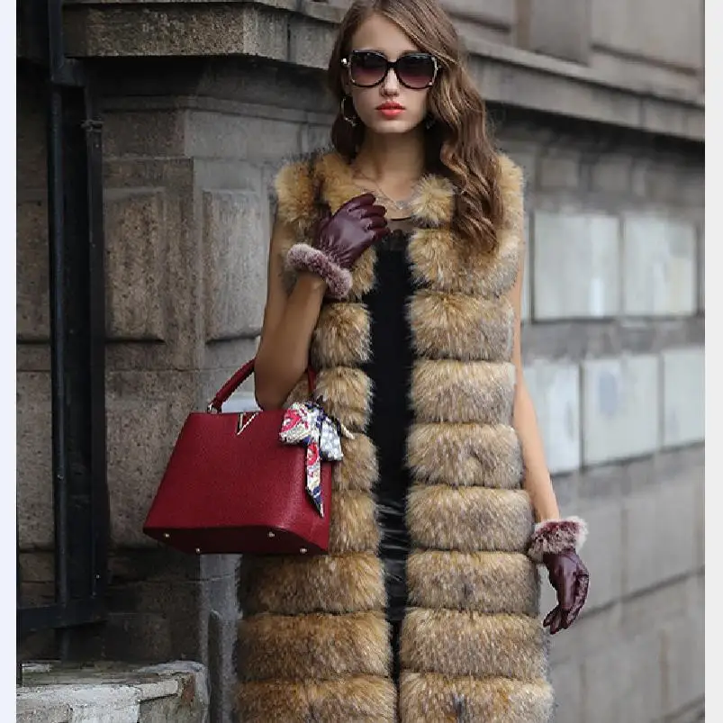 

Haining Fur Coat Long Women's Jaet Fur Vest Simulation Casual Sle Spring Autumn Season No Sve round Ne Design