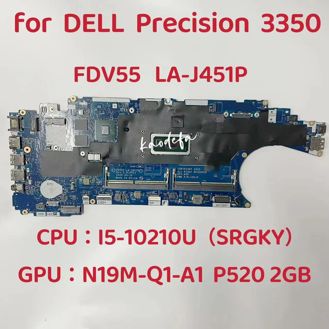 FDV55 LA-J451P For Dell Precision 3550 Laptop Motherboard 15.6