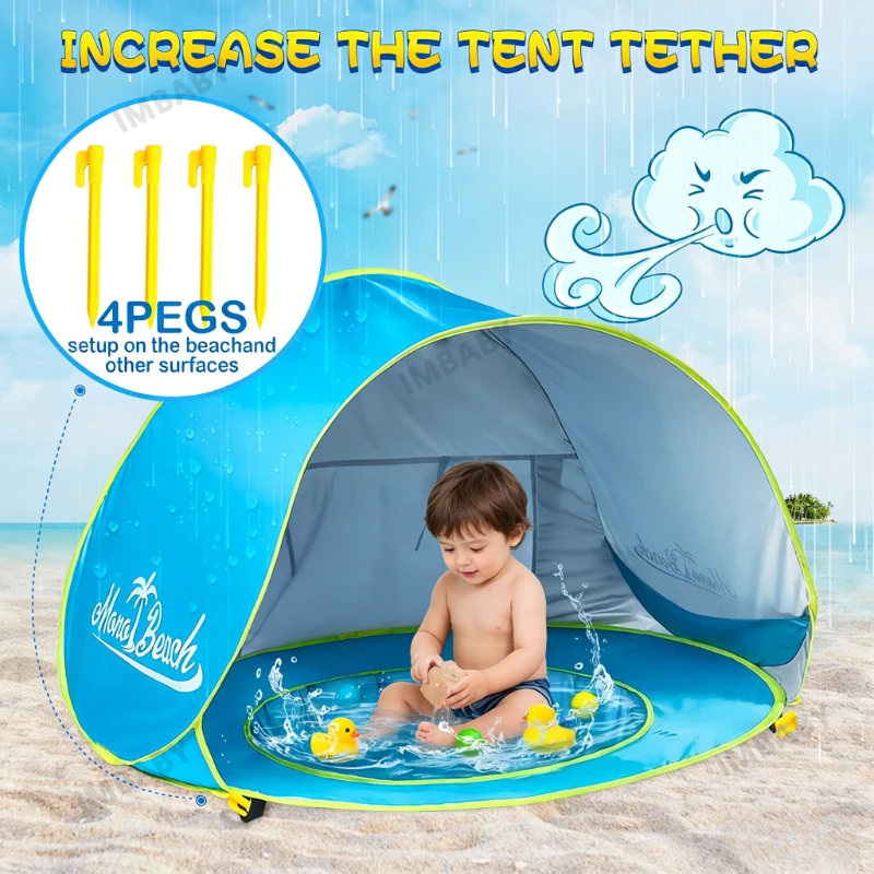 

Fold Pop Up Baby Play Tent | Portable Waterproof UV Protection Shelter with Built-In Pool | Indoor Outdoor Sun Shade for Toddler