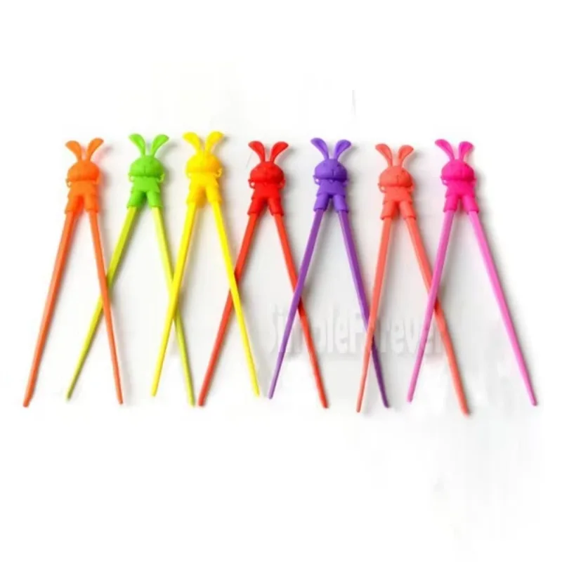 NIEUW 100 paar kinderen kind beginner gemakkelijk leuk leren training helper konijntje rubberen plastic eetstokjes