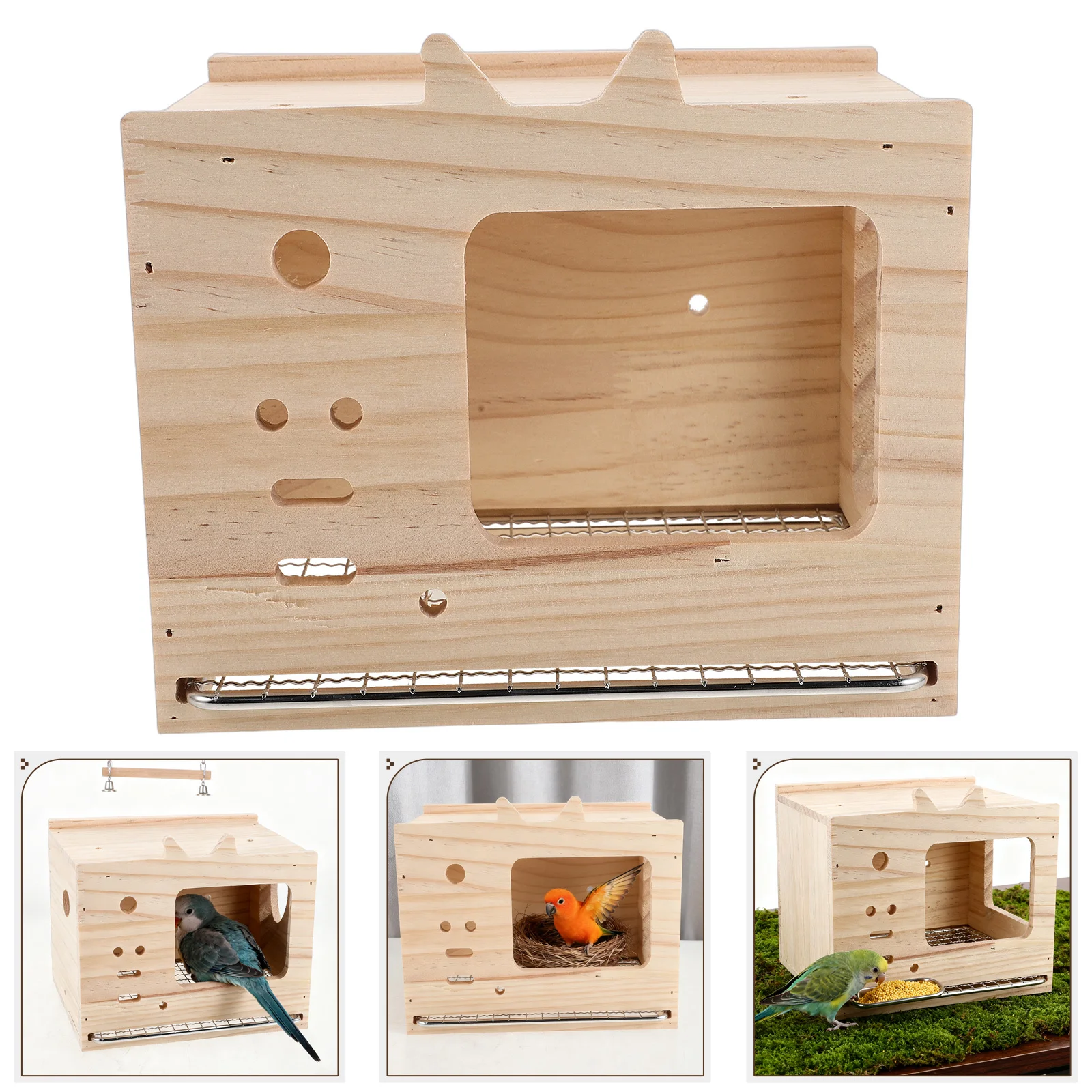 

Parakeet Breeding House Nesting Box Wood Pet Nest Shelter Pull-Out Bottom Ventilation Indoor Bird Cage Nest for Parrot Mating