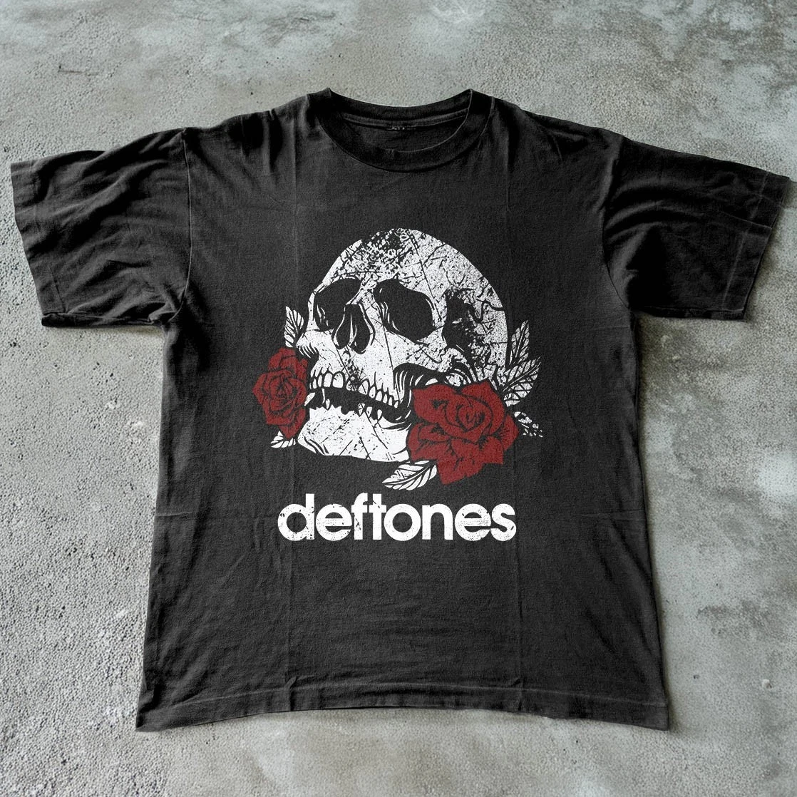 NEU! Deftones Skull Roses T-Shirt, Unisex-T-Shirt aus schwarzer Baumwolle, Harajuku-Grafik-T-Shirts