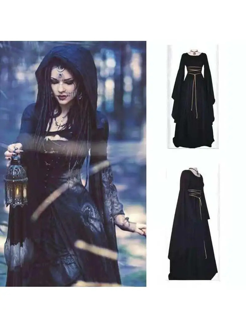 

Костюм для выступления на Хэллоуин, женский костюм ведьмы, дизайн с переплетом, китайская этническая модная женская одежда