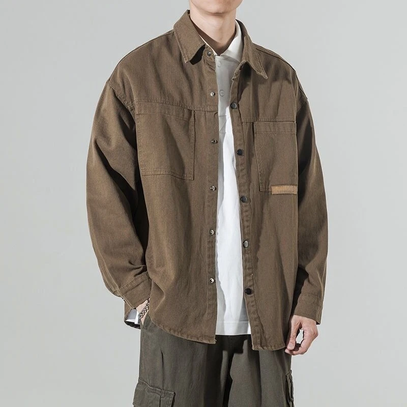 

Men's Loose Fit Casual Tooling Shirt Jacket Spring Autumn Solid Color Plus Size Cardigan Lapel Buttons Tops Men Coats & Jackets