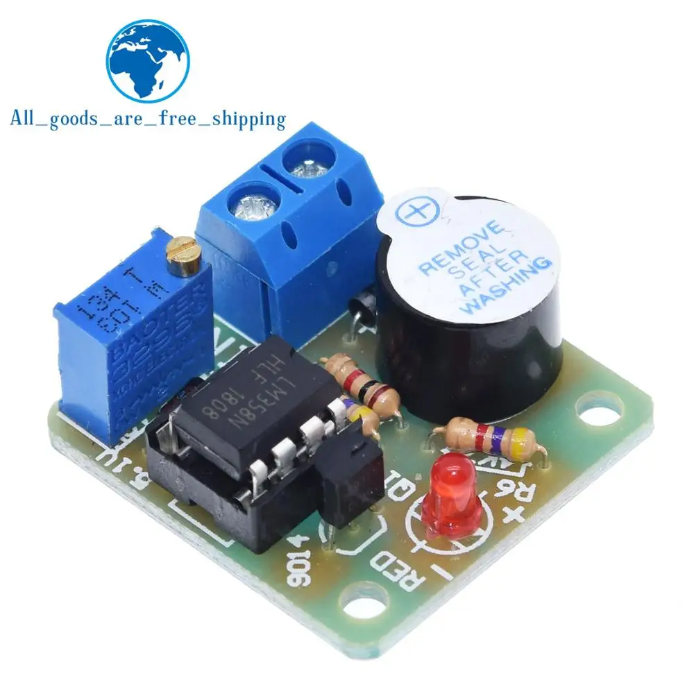 TZT 12V LM358 Accumulator Sound Light Alarm Board Buzzer Prevent Over Discharge Controller Module Without Overvoltage Protection