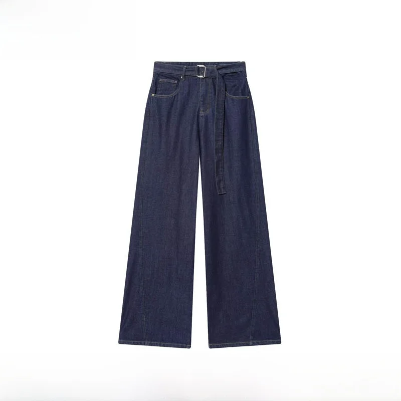 High Waist Wide Leg Jeans Women's Fashionable Versatile Autumn Winter New Arrival Belt Included Polyester Fiber Warmth