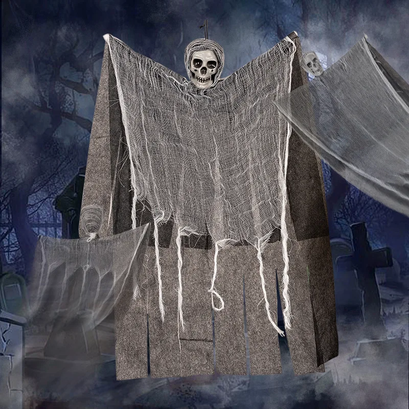 1pc Halloween Hanging Ghost Black Horror Prop Robe Skeleton Ghost Home Decor Haunted House Outdoor Decoration Party Favor Supply