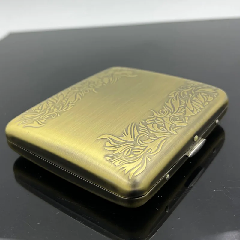 Bronze Cigarette Case for 20 Pcs Regular Cigaret Storage with 2 Clips Tobacco Holder Gift Box for Your Friend /Drop Shipping