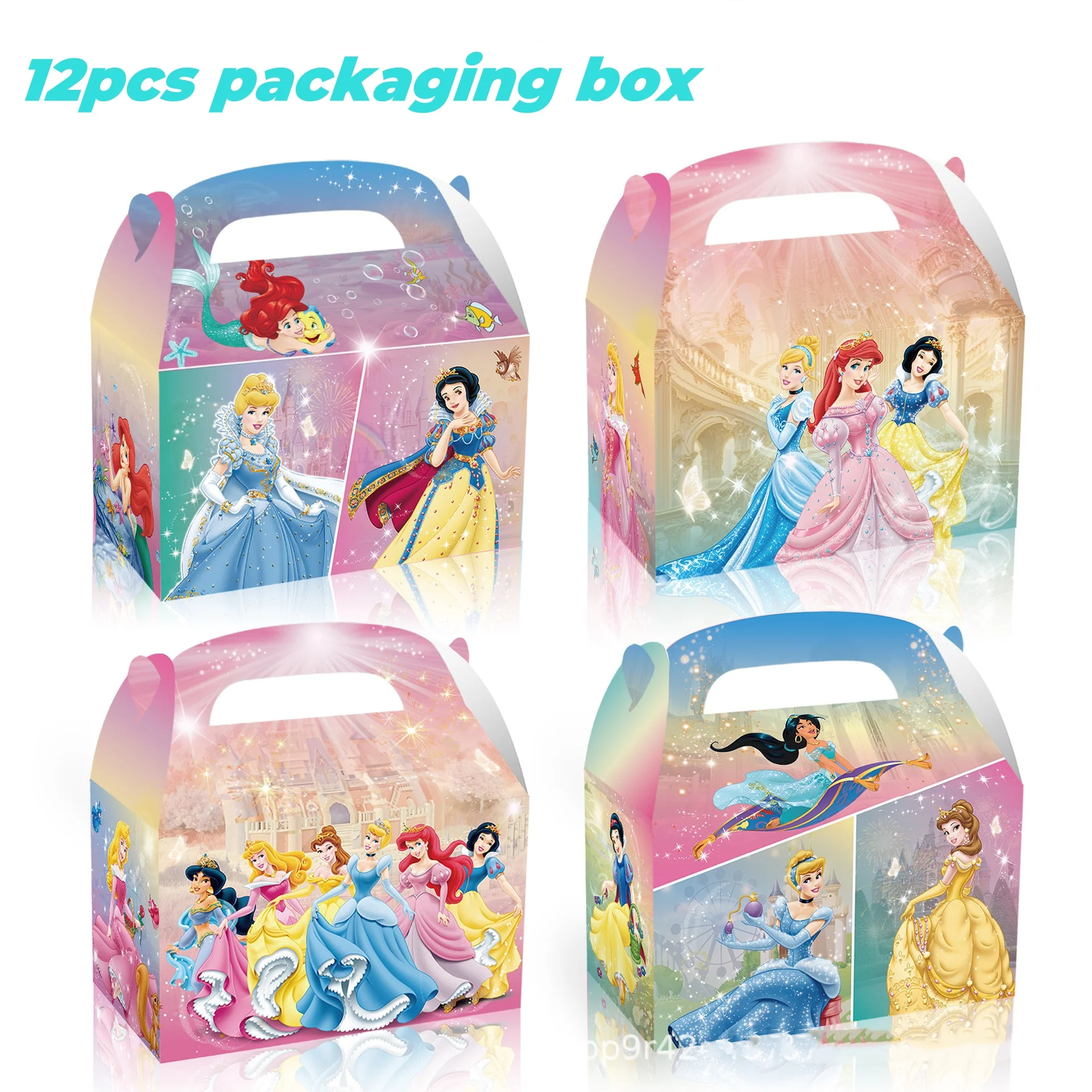 

12pcs Disney cute snow white party gift candy snacks portable paper horn box storage anime Christmas packaging wholesale