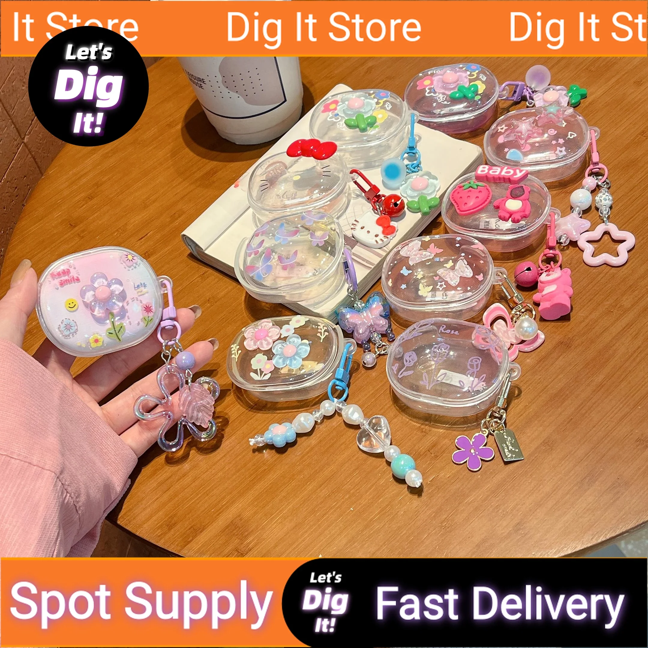 

For Redmi Buds 4 Lite Case Cute 3D Flower Jewelry Charm Xiaomi Air 3SE Case Wireless Earphone Protective Fade Transparent Cover