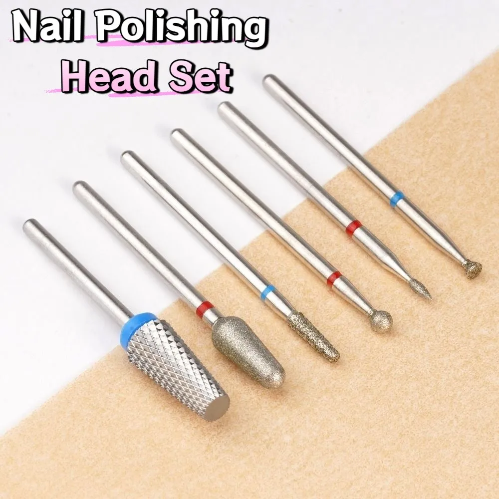 6Pcs Professional Nail Polishing Head Set Wear-resistant Portable Nail Art Drill Bit Kits High-hardness Dead Skin Removal