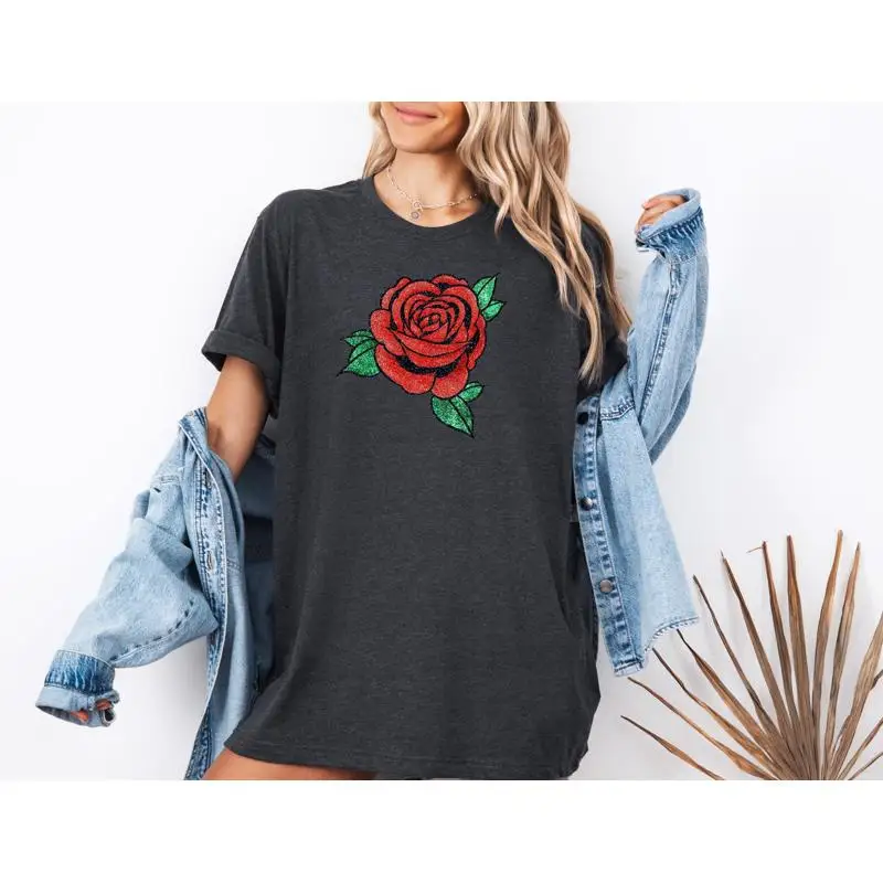 

Футболка с красной розой, рубашки с розами, винтажные цветочные садовые цветы, весенний S Lover For Her