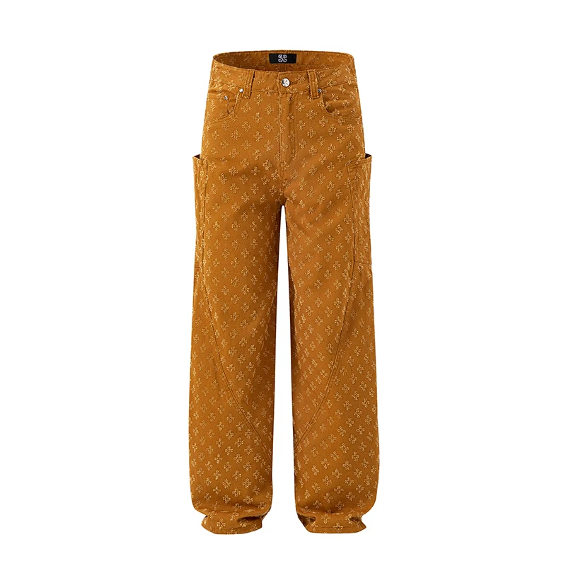 Street jacquard American large pockets washed men's pants high-end trend straight men's pants baggy jeans men