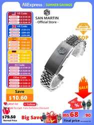 San Martin 316L Stainless Steel 5 Links J Bracelet Watch Parts For 20mm Curved End Links Fly Adjustable Clasp For SN0008 SN0128