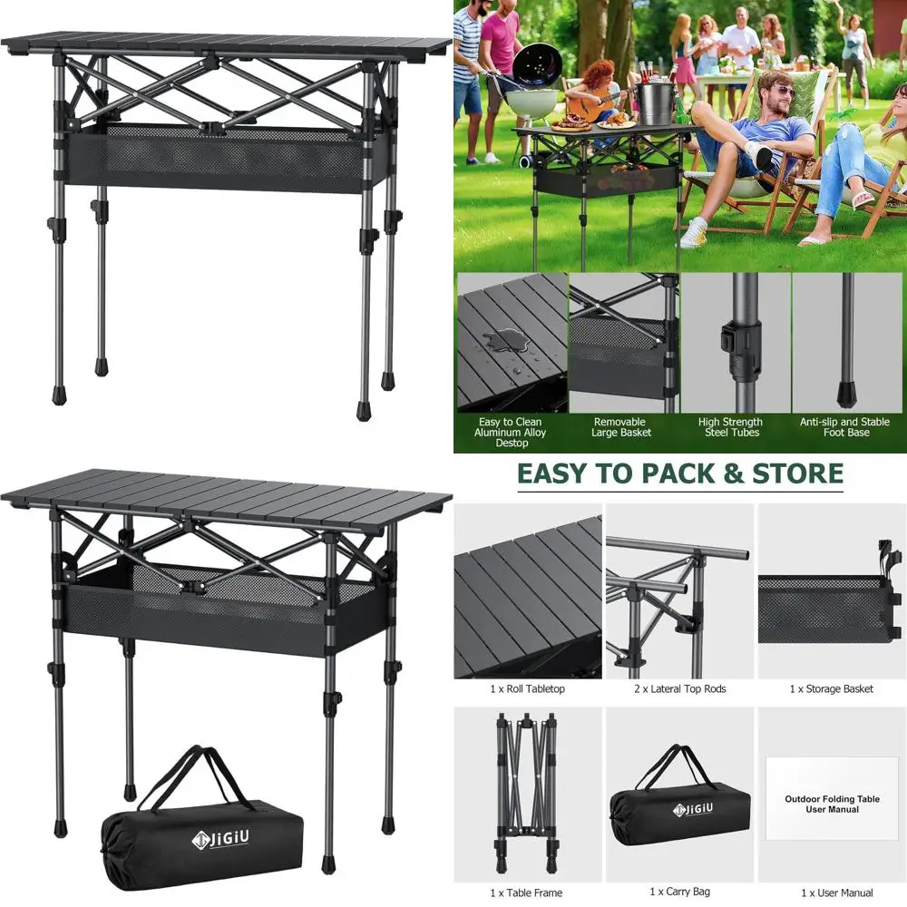 

Portable Folding Picnic Table with Adjustable Heights and Storage Bag for 4-6 People, Suitable for Outdoors, Camping, Beach, and