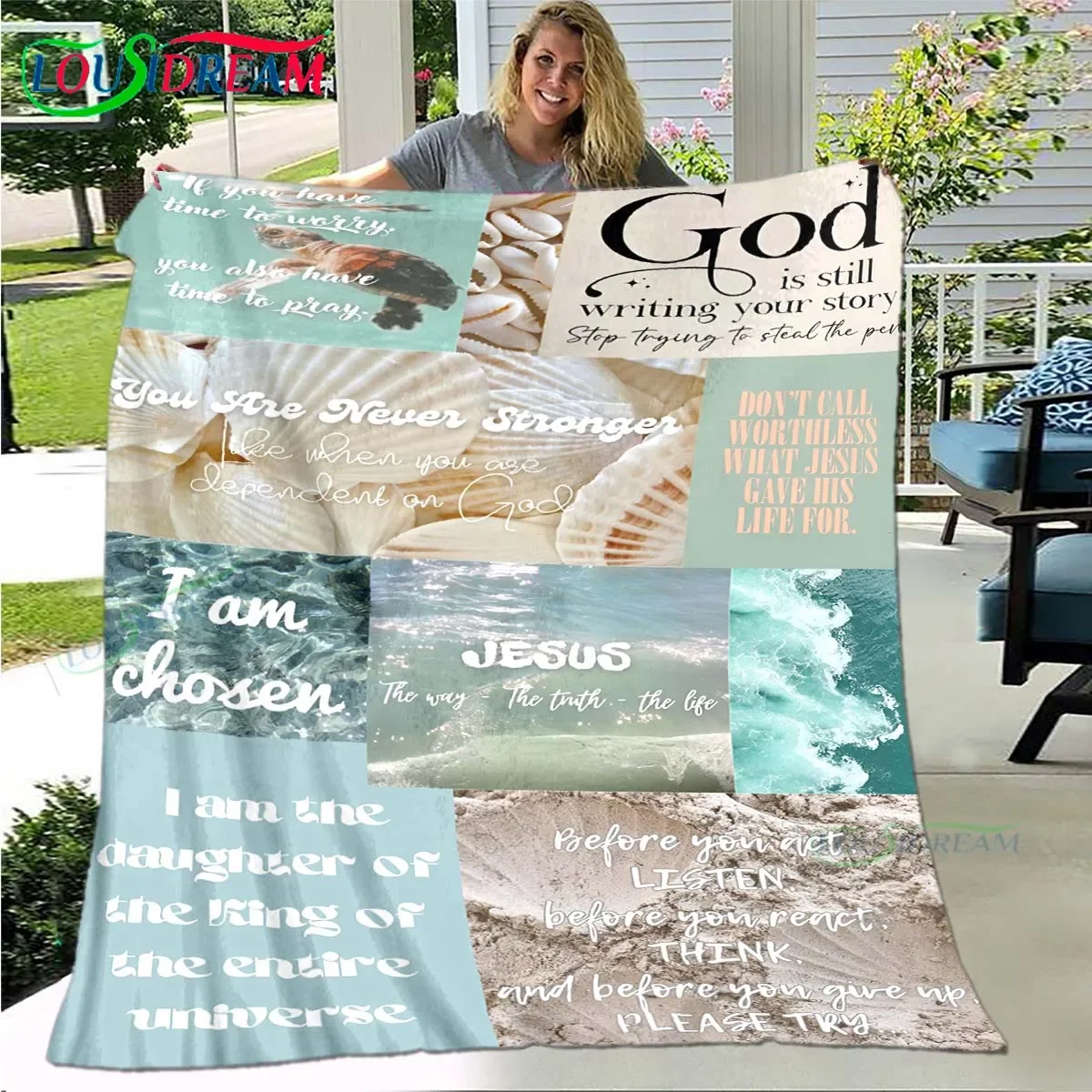 Fashion Bible Verses Jesus Pattern Blanket Flannel Thin Blanket Portable Home Travel Office Lunch Break Blanket Birthday Gift