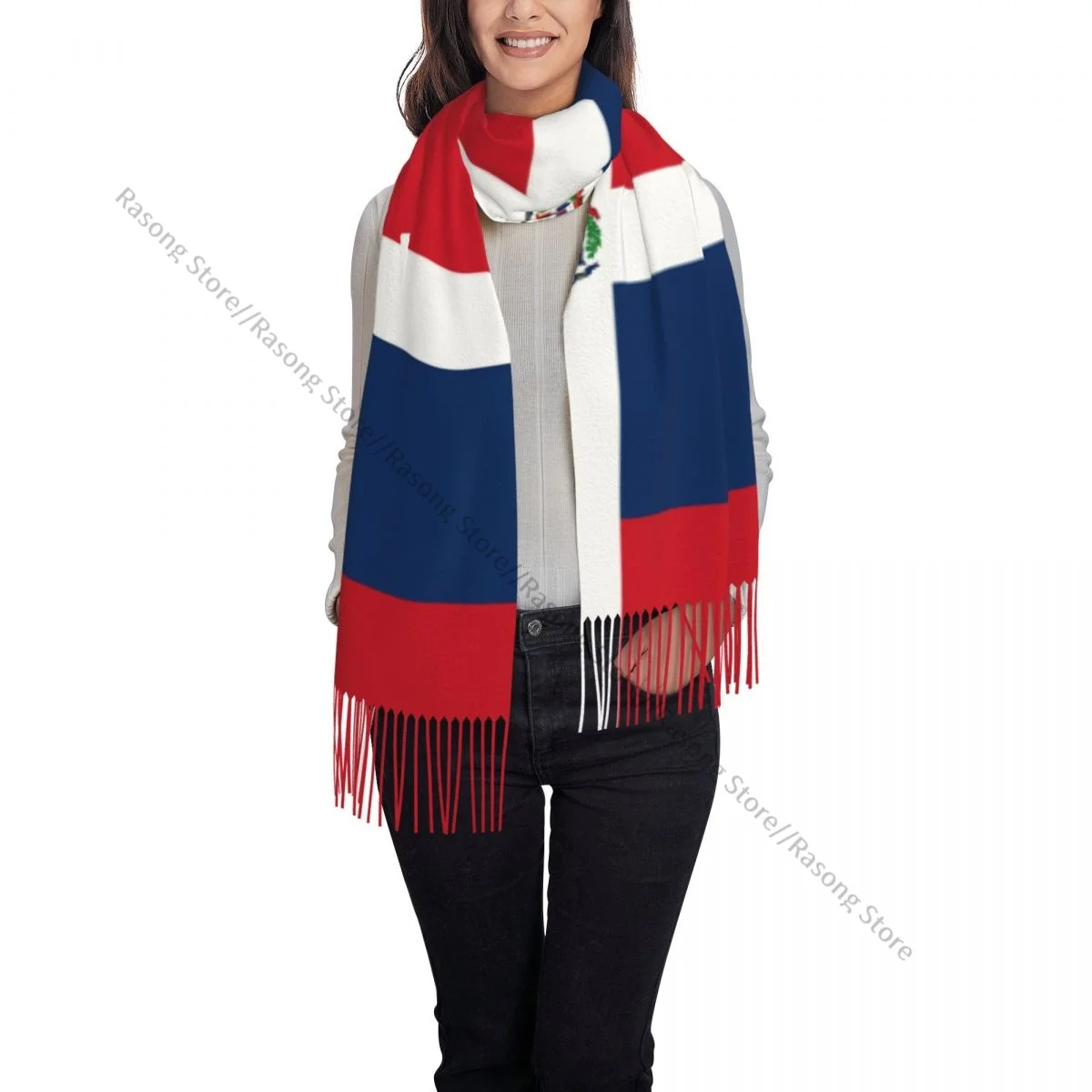 Dominican Republic Flag Winter Scarf Shawls Wrap Women Men Warm Bufanda Tassel Scarves