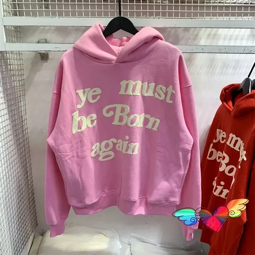 2024fw Puff Print Kanye West Hoody Men Women  Pink Ye Must Be Born Again Hoodie Oversize Fit Pullovers CPFM Sweatshirts