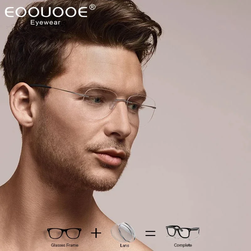 2024 Aviator Rimless Glasses Men's Optical Glasses Prescription Anti Blue Light Myopia Multifocal Lens Reading Glasses Frame