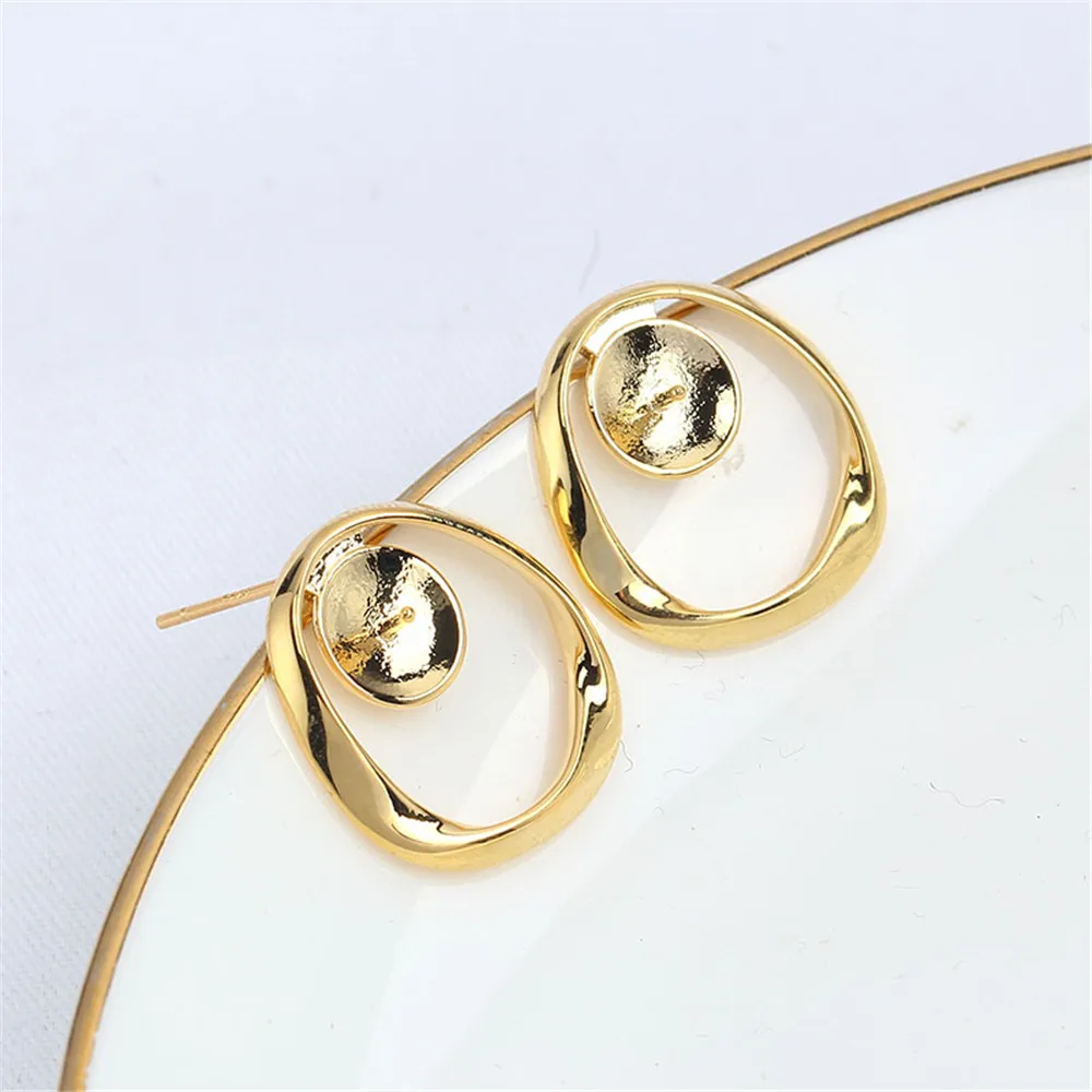 Domestic 14k Gold Injection Gold Glossy Simple 925 Silver Needle Pearl Stud Earrings Empty Support DIY Accessories Temperament