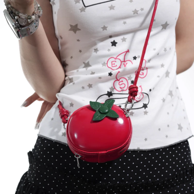 

Модный дизайн, универсальная женская сумка с хурмой и помидорами, мини-красный конверт для наушников, маленькая круглая сумка, сумка через плечо