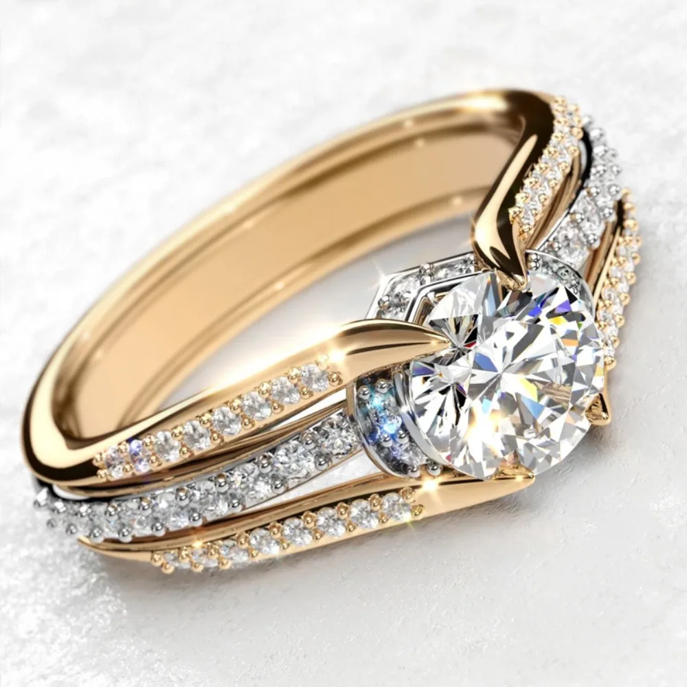 Retro Luxury Court-style 5A Zircon Dual-color Arched Rings for Women Bride Wedding Engagement Designer Jewelry Gifts Colorfast
