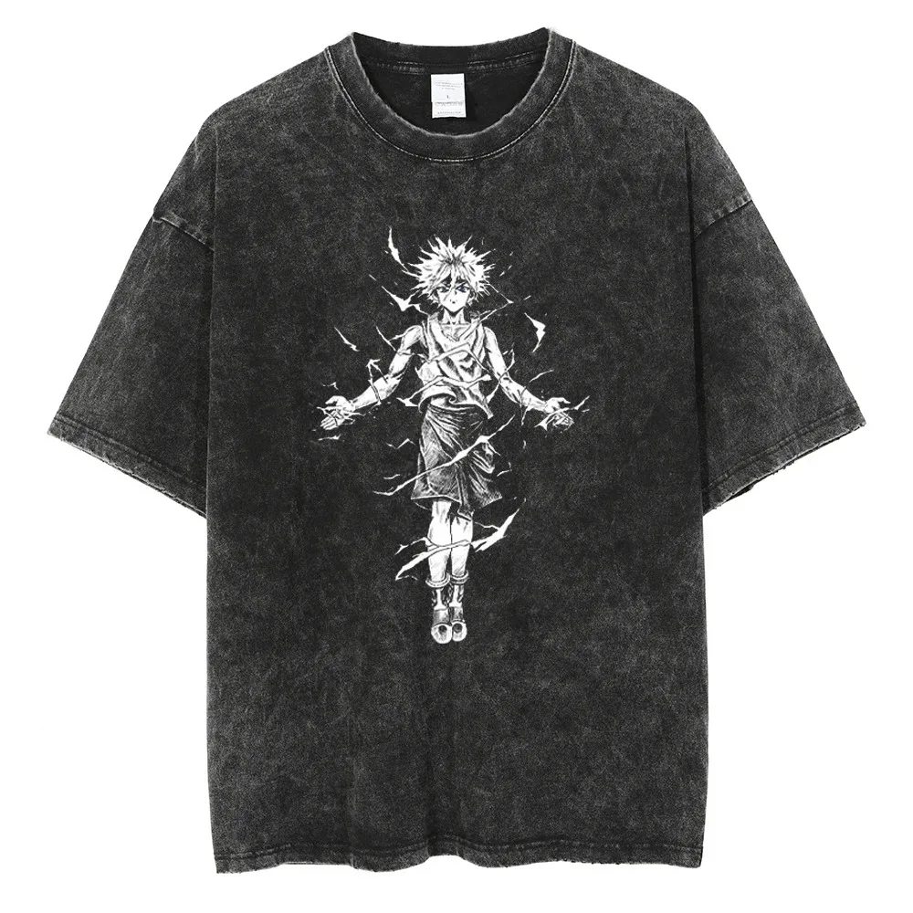 Men Vintage Oversize T Shirt Unisex Harajuku Streetwear Japanese Anime Graphic T-Shirt Summer Short Sleeve Cotton Tshirt