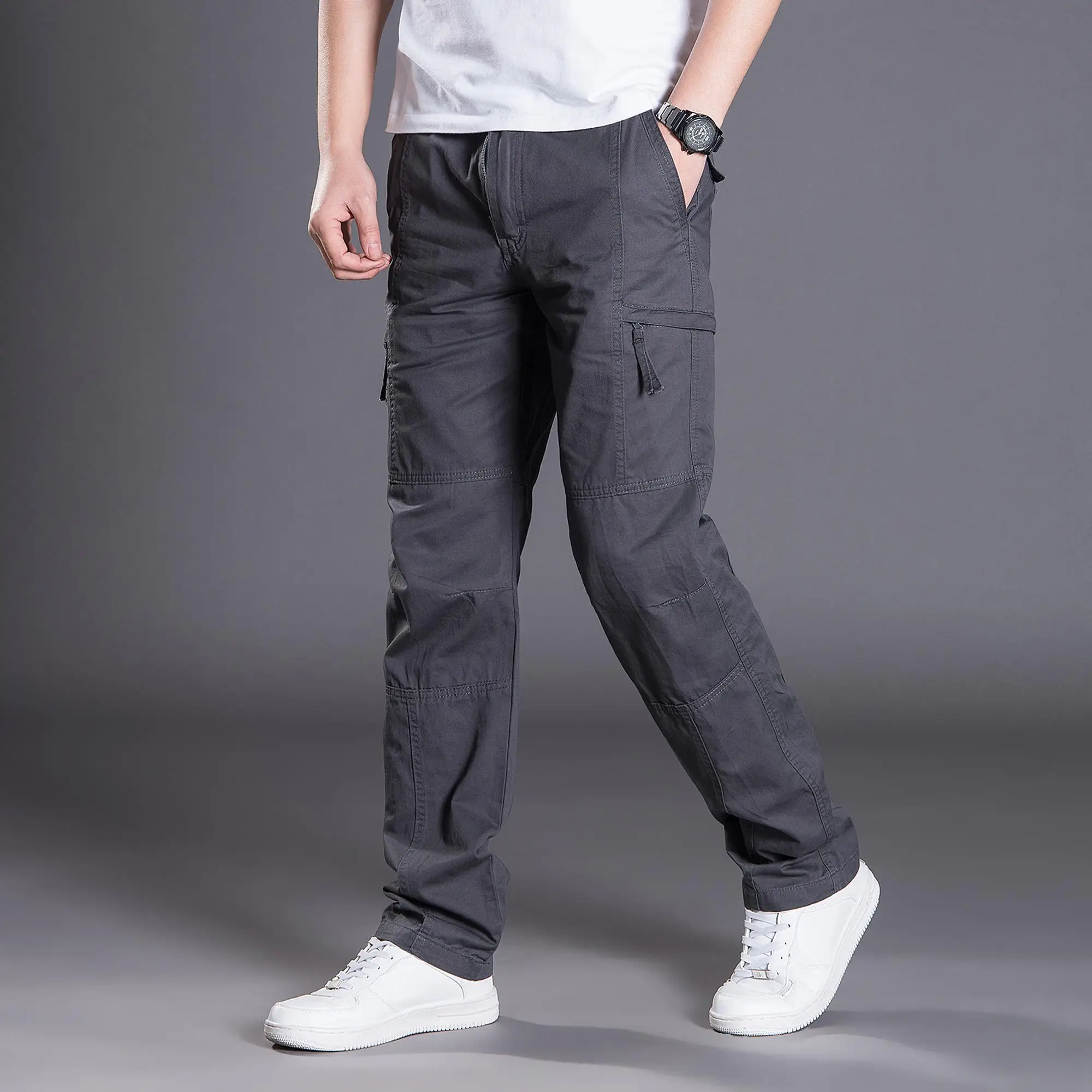 Mens Cargo Work Pants Ripstop Tactical Pants Elastic WaistWaist Hiking Pants Casual Cotton Jogger Outdoor Trousers