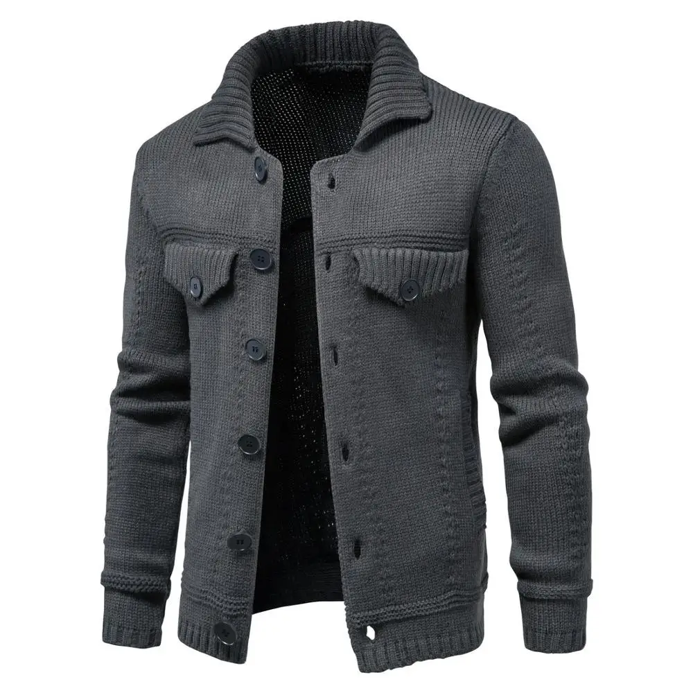 Suéter de punto para hombre, chaqueta cálida y más gruesa en invierno, cárdigan de manga larga, cárdigan de lana con solapa para hombre, ropa de