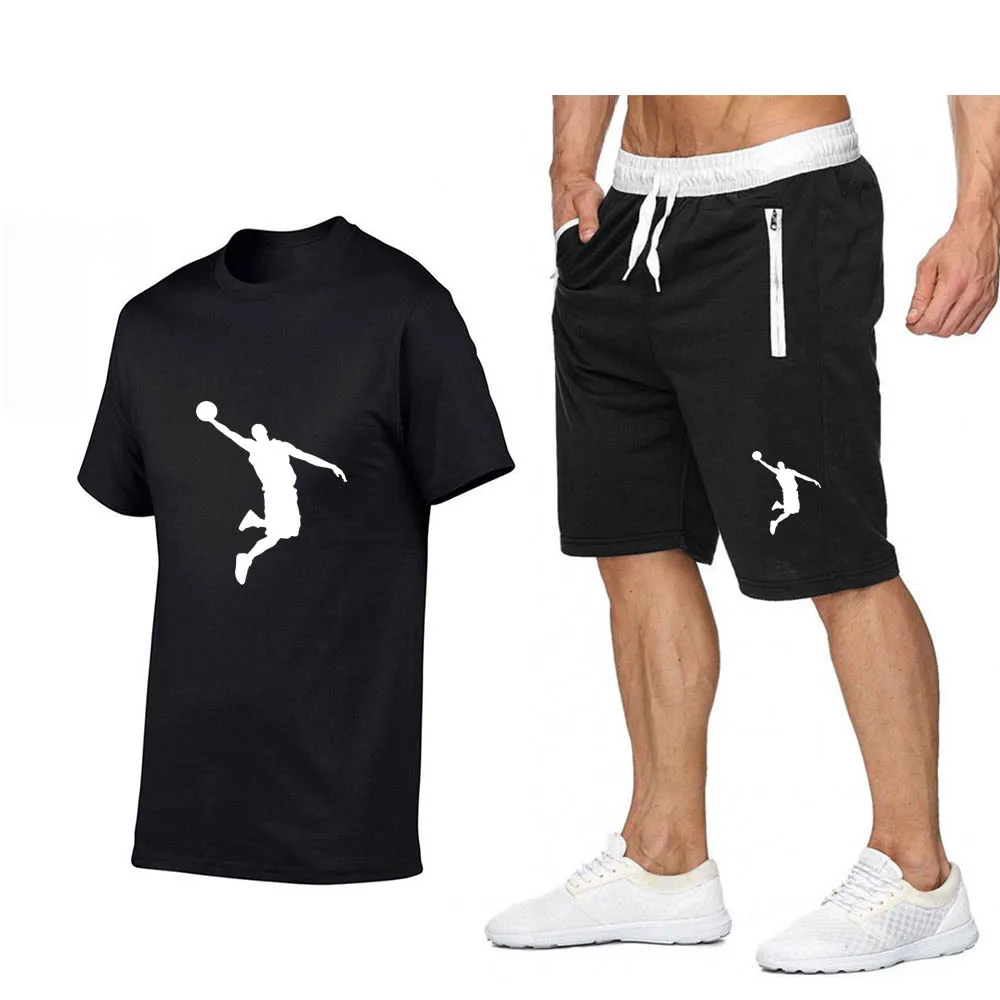 Summer Men\'s Sportswear Sets, Breathable Short Sleeve T-Shirts and Shorts, Casual Wear, Basketball Training Wear