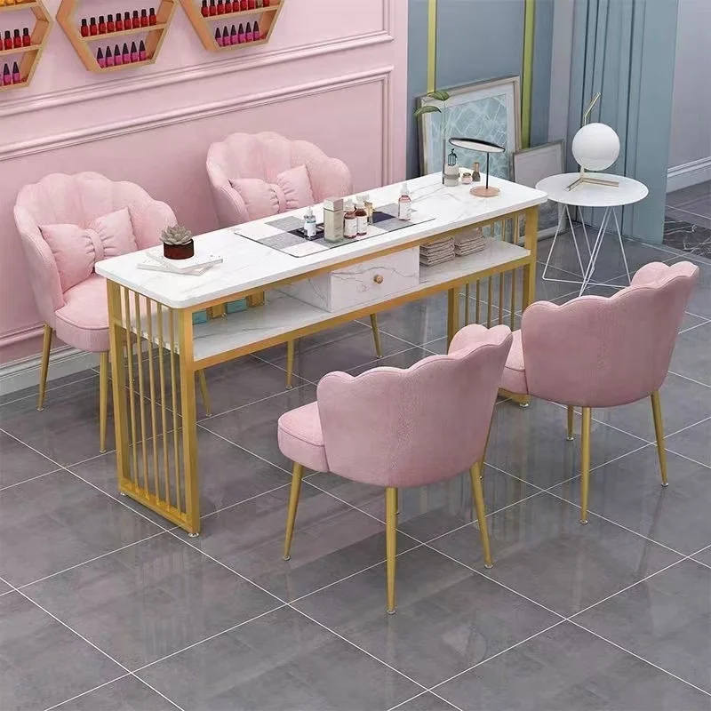 nail table beauty salon furniture green pink gray color package luxury nail bar desk pink manicure table and chair set for sale