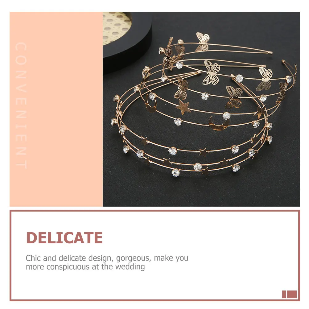

3pcs Metal Stars Moon Hairband Crown Rhinestone Headdress Women Bridal Hair Hoops Party Wedding Crystal Headbands for Girls