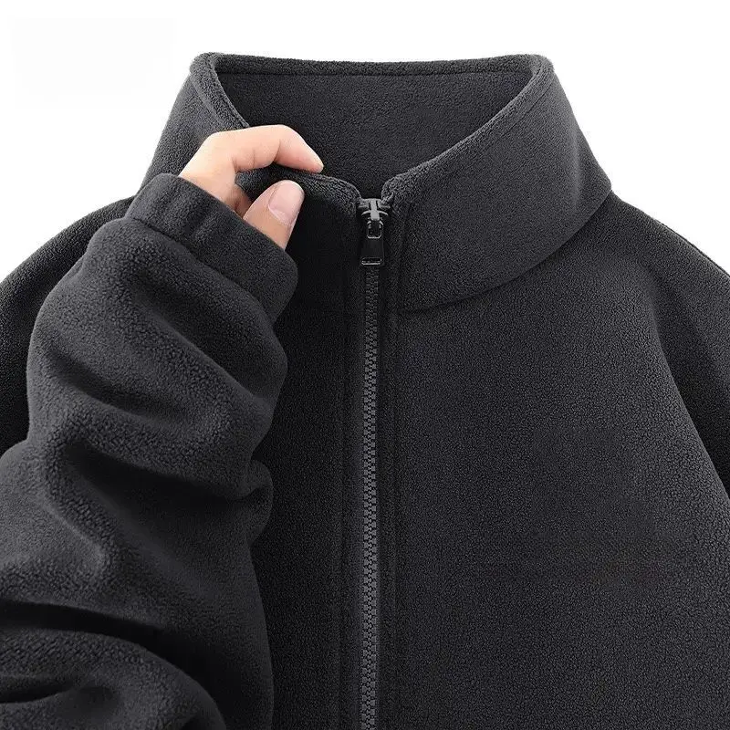 

Men's Outdoor Fce Lined Thiened Jaet Winter Youth Casual Long Sve Zipper Closure Polyester Inner ket Sweatirt