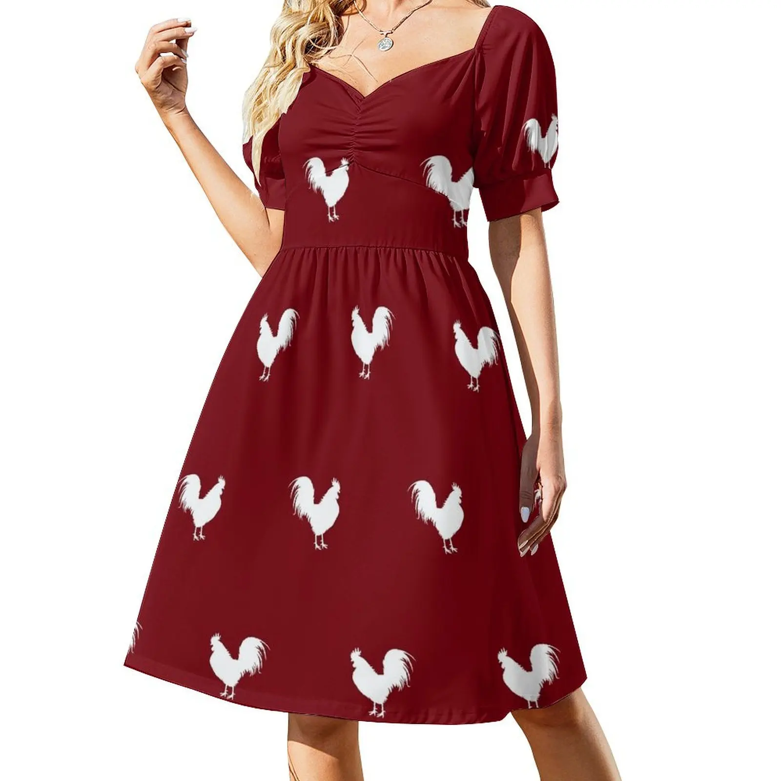 Rooster White Short Sleeved Dress Summer skirt women's fashion dresses long dress women Dress