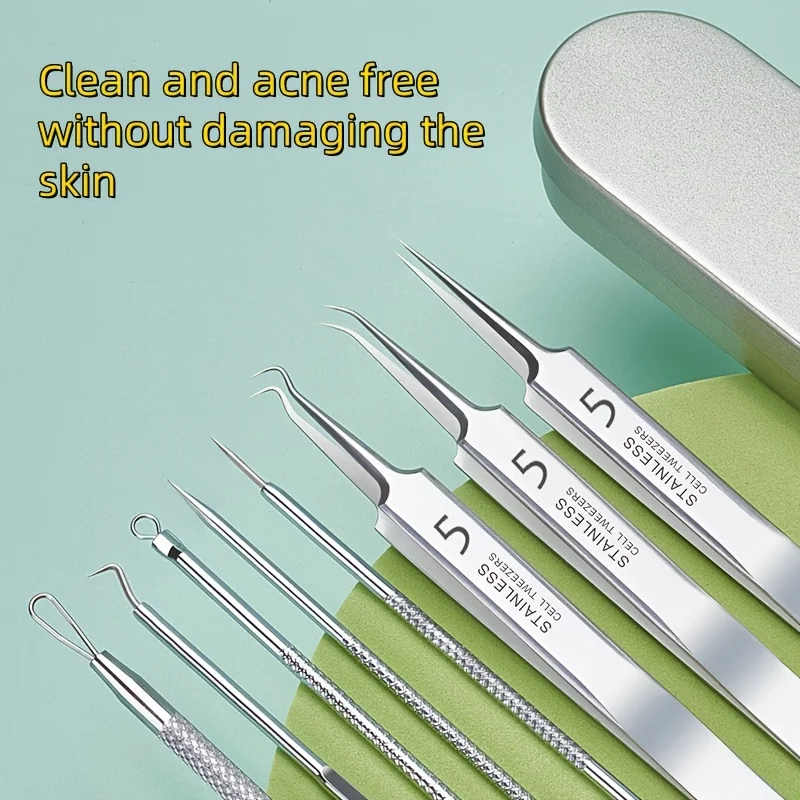 8 ชิ้นสแตนเลสสตีล Blackhead & Set - แหนบที่มีความแม่นยําและคลิปเซลล์, กลิ่นหอมฟรี, แหนบ NeedleNose คีมชุดเครื่องมือ