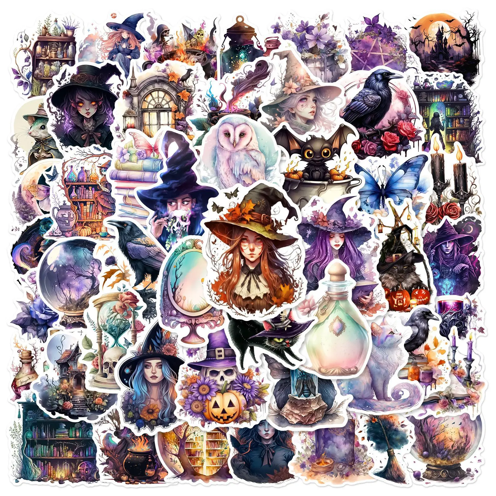 50 Stück Kunstvolle Gothic-Magie Hexen-Ästhetik Cartoon-Aufkleber Dekorative Anime-Sticker für Laptop, Motorrad, Gitarre, Auto Coole Aufkleber