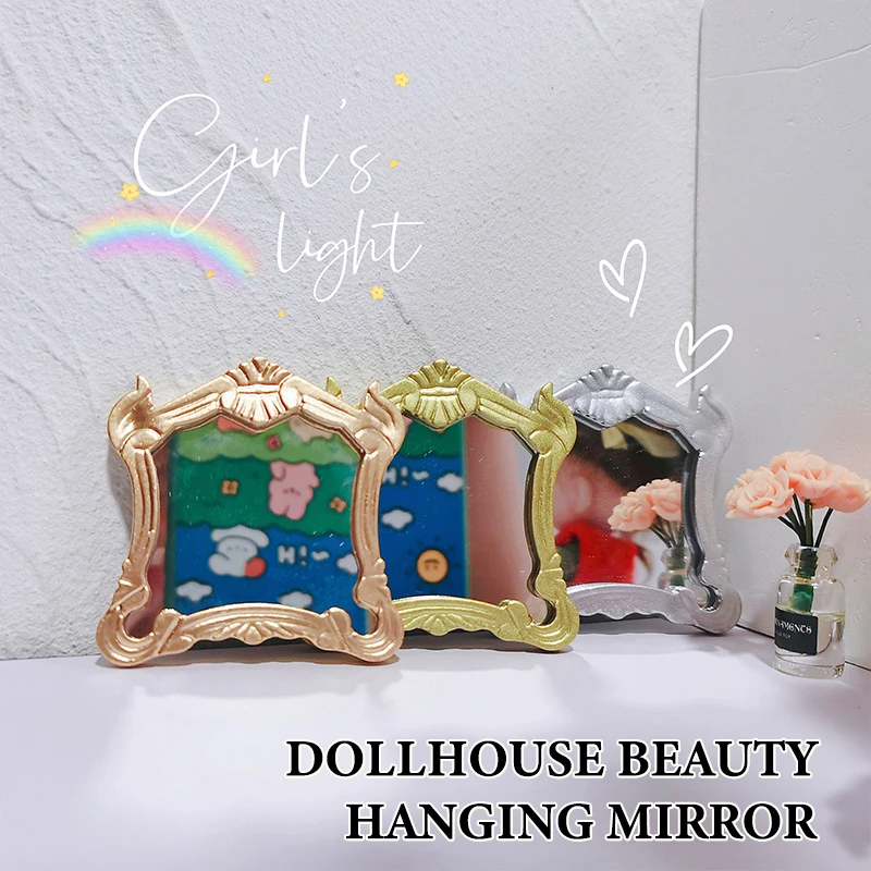 1:12 Dollhouse Miniature Hanging Mirror Mini Frame Wall Room Mirror Beauty Mirror Vintage Mirror Home Furniture Model Decor Toys