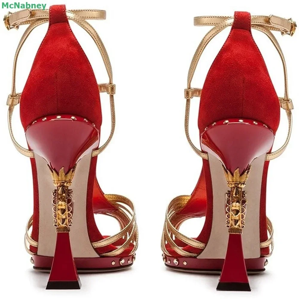 مربع الأحجار الكريمة كعب الصنادل غطاء الظهر ضيق الفرقة مختلط الألوان اللمحة تو الكاحل مشبك حزام مثير أنيقة الصيف النساء الأحذية