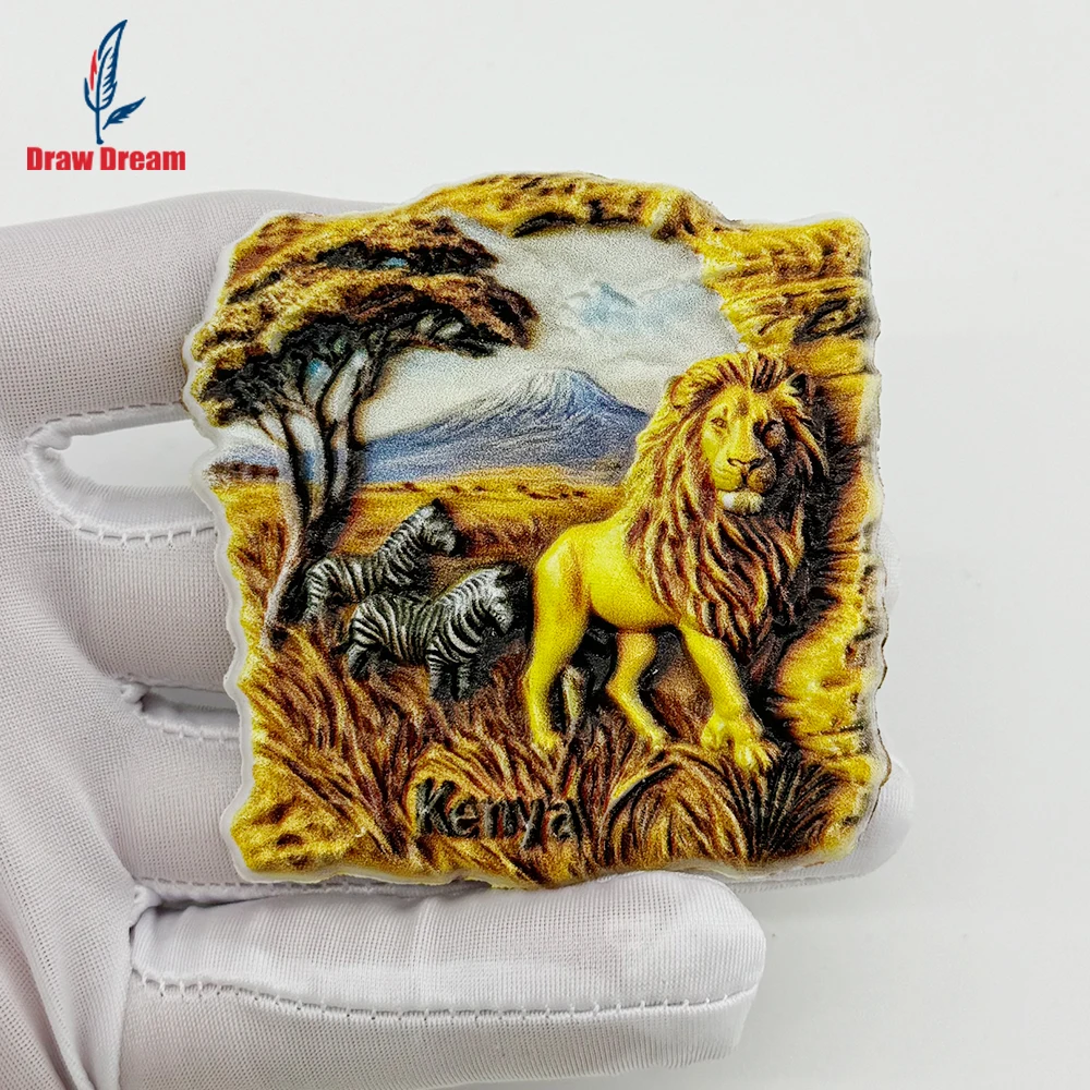1PC Kenya Savannah Lion Creative 3D Sticker for Refrigerator, Travel Souvenir, Home Decoration, Elegant Gift